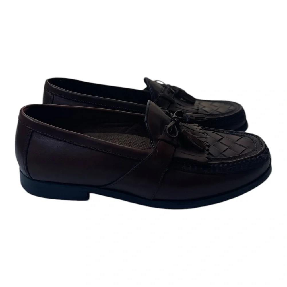 Johnston & Murphy Men’s Halsey Brown Leather Woven Tassel Loafers